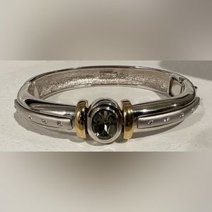 PISCITELLI Bangle Bracelet Hinged Jewelry Rhinestones Silver Tone